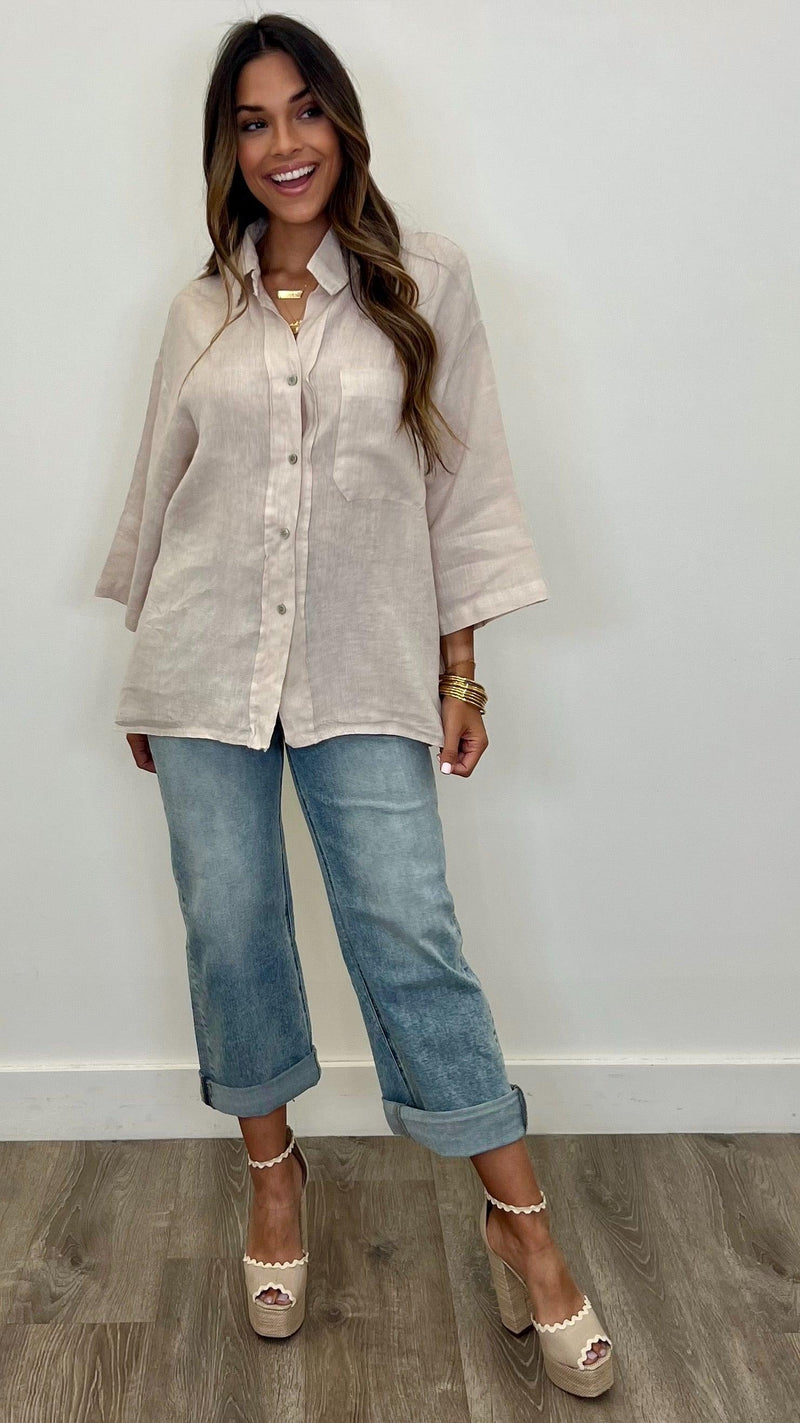 Serafina Linen Button Up Top - PRINZZESA BOUTIQUE