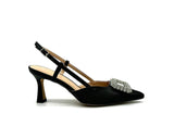 Carrie Summer Black Raffia Night Sling back Kitten Heel