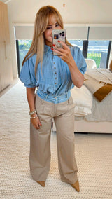 Ferro Beige Pinstripe Pants - PRINZZESA BOUTIQUE