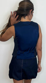 Demitra Striped Navy Vest - PRINZZESA BOUTIQUE