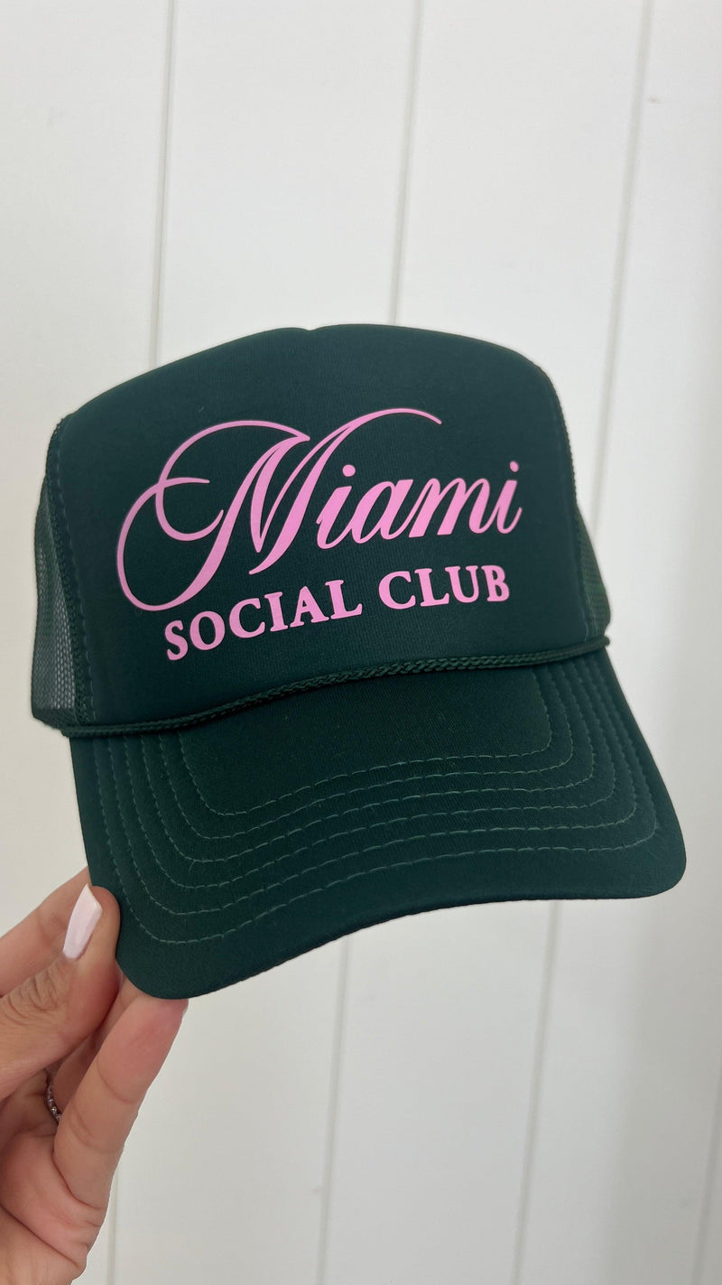 Dark Green Miami Social Club Trucker Hat - PRINZZESA BOUTIQUE