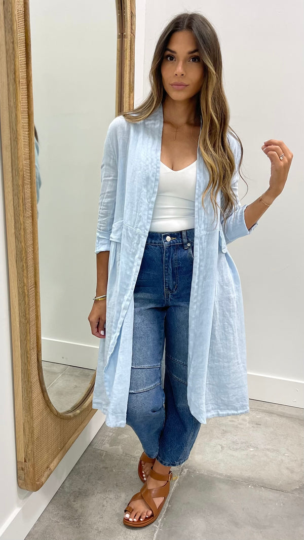 Linen Baby Blue Shawl Cardigan