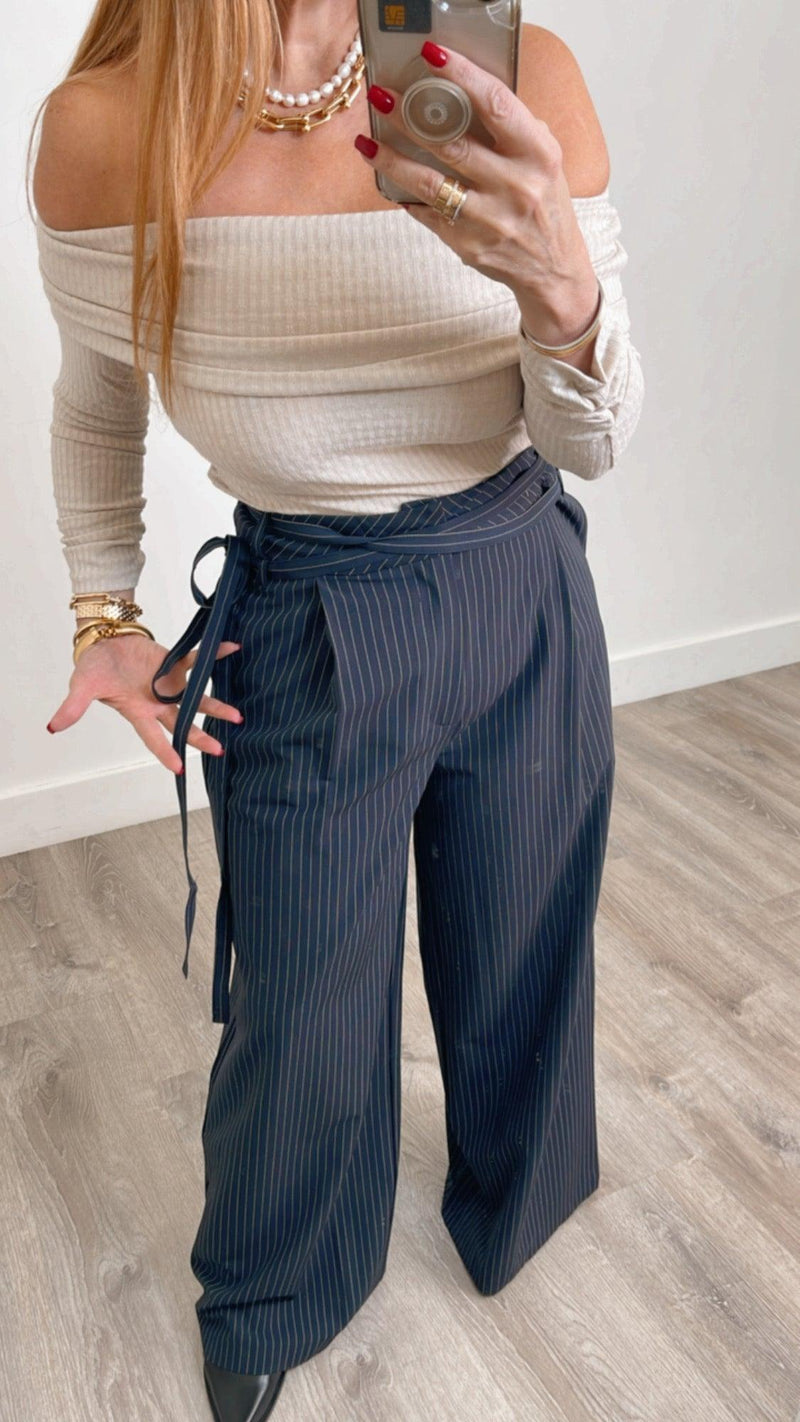 Aurelia Navy Striped Pants