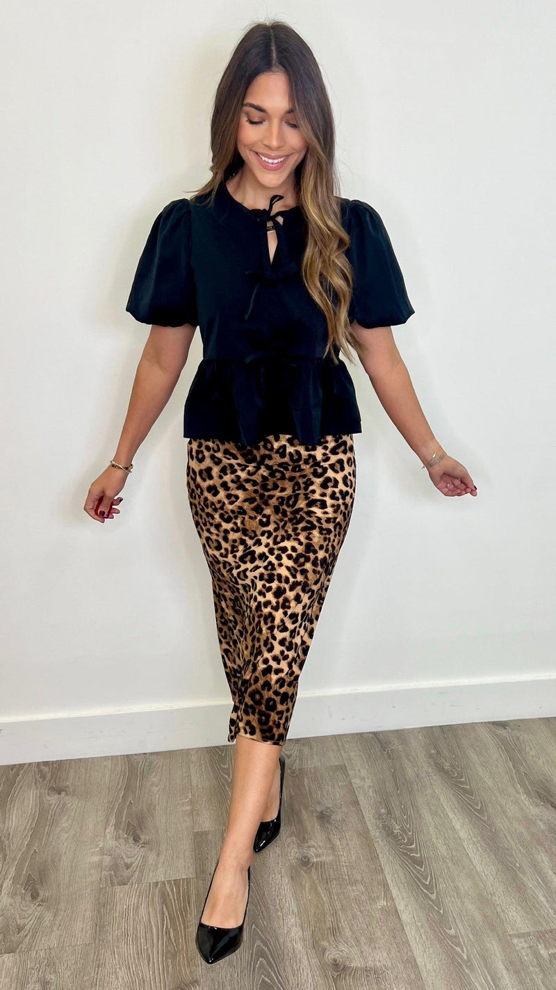 Chloe Camel Leopard Print Midi Skirt - PRINZZESA BOUTIQUE