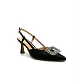 Carrie Summer Black Raffia Night Sling back Kitten Heel