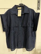 Button Down Italian Blouse in Navy
