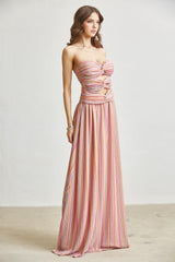 Multi Stripe Crochet Cutout Maxi Dress