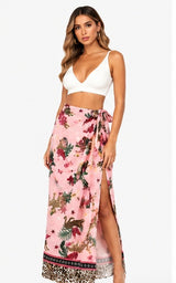 Safari Paradise Wrap Maxi Skirt Pink