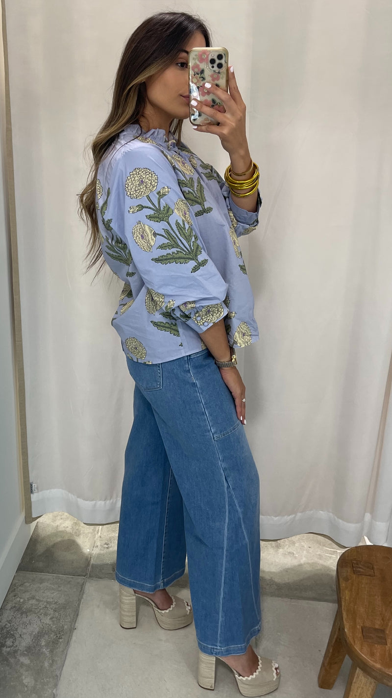 Cici Blue Floral Blouse
