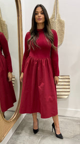 Luxe Harmony Mock Neck Midi Dress Burgundy