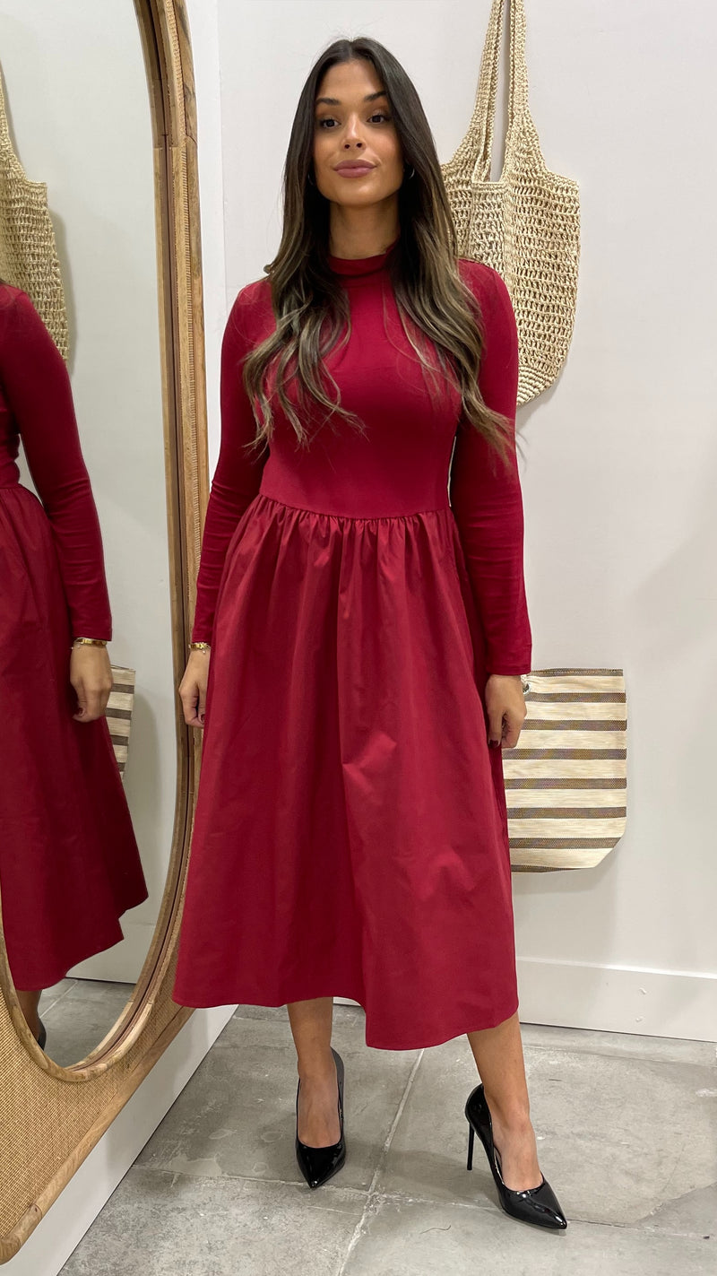 Luxe Harmony Mock Neck Midi Dress Burgundy