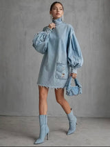 Denim Turtleneck Long sleeve dress