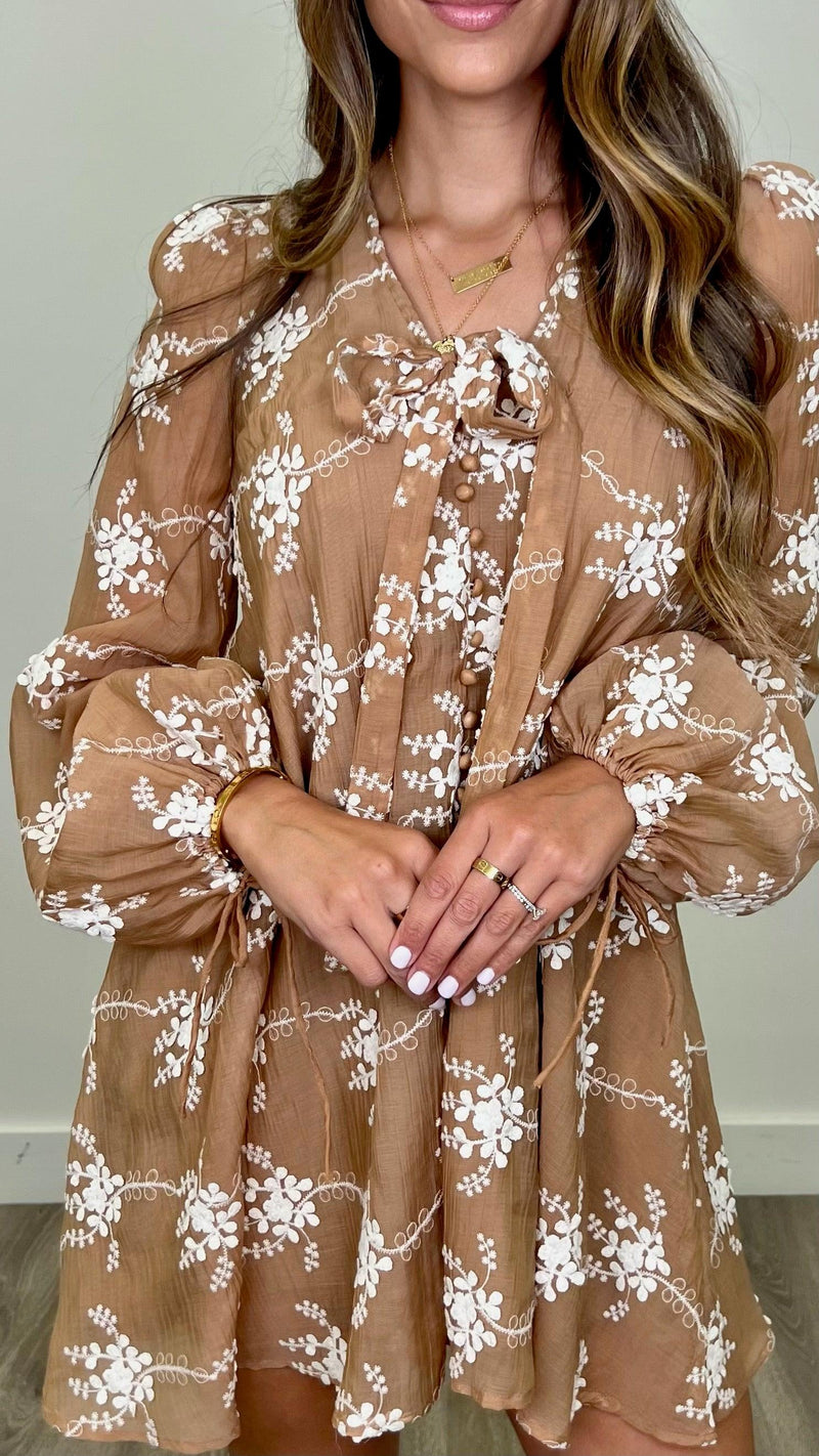 Gigi Embroidered Long Sleeve Mini Dress - PRINZZESA BOUTIQUE