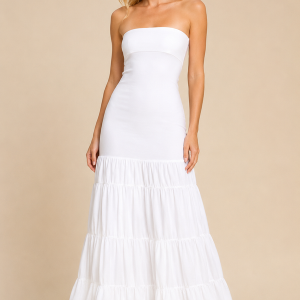 WhiteTiered Maxi Dress White Large