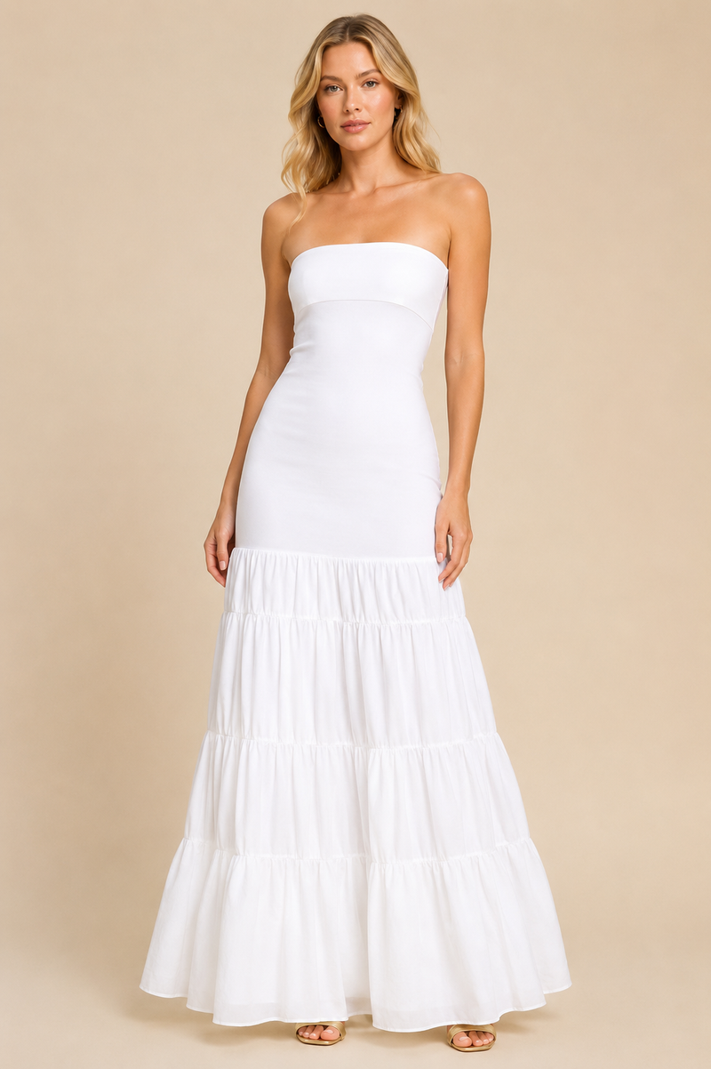 WhiteTiered Maxi Dress White Large