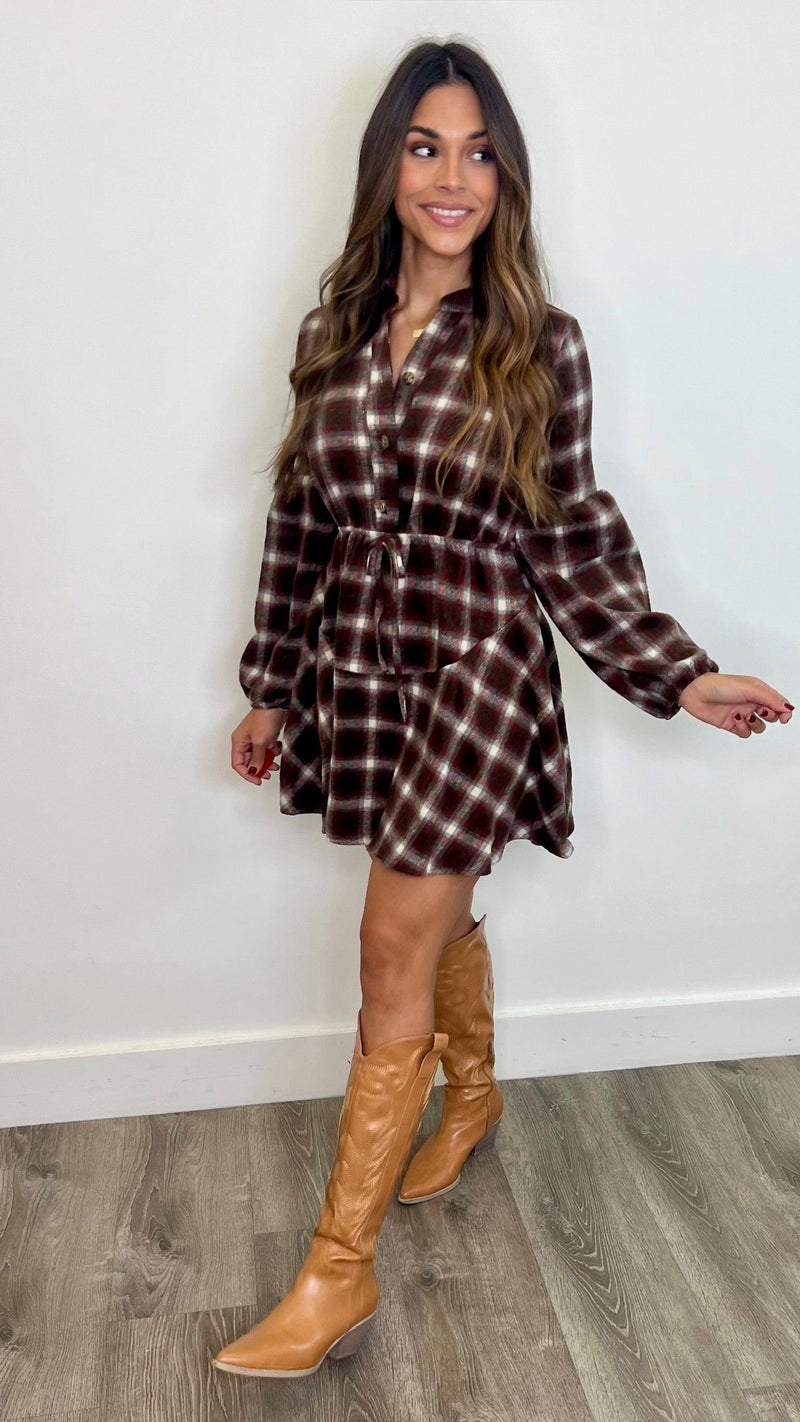 Vivi Brown Plaid Dress - PRINZZESA BOUTIQUE