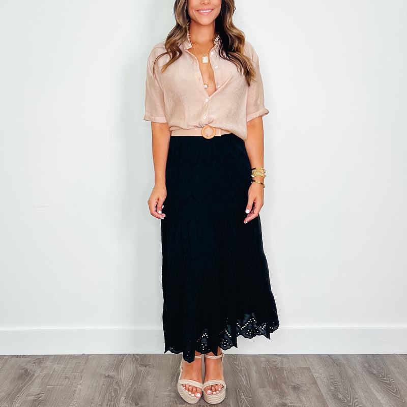 Sophia Black Eyelet Maxi Skirt - PRINZZESA BOUTIQUE