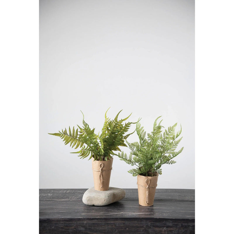 faux fern potted plant Faux Fern In Paper Wrapped Pot - Thin Leaf