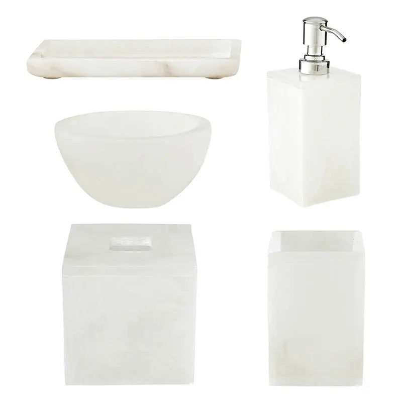 Five Piece White Alabaster Bathroom Set - PRINZZESA BOUTIQUE