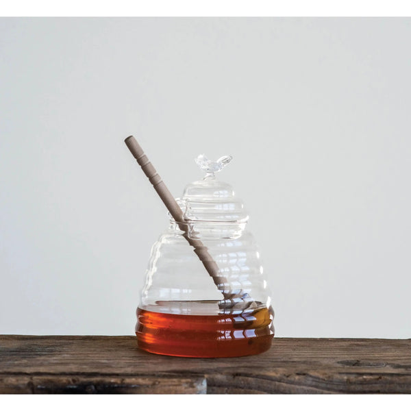 Glass Honey Jar with Dipper - PRINZZESA BOUTIQUE