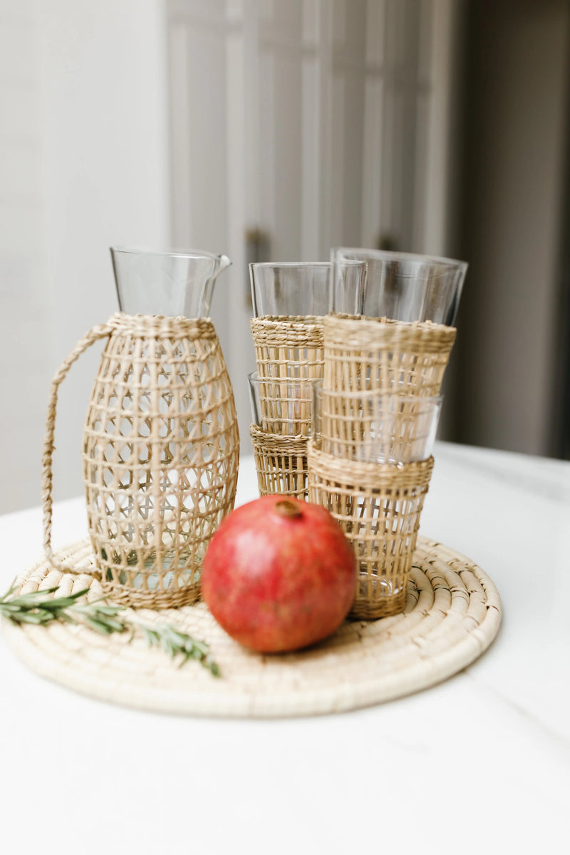 Glass Pitcher with Woven Seagrass Sleeve - PRINZZESA BOUTIQUE