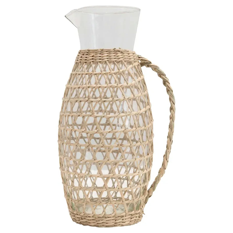 Glass Pitcher with Woven Seagrass Sleeve - PRINZZESA BOUTIQUE