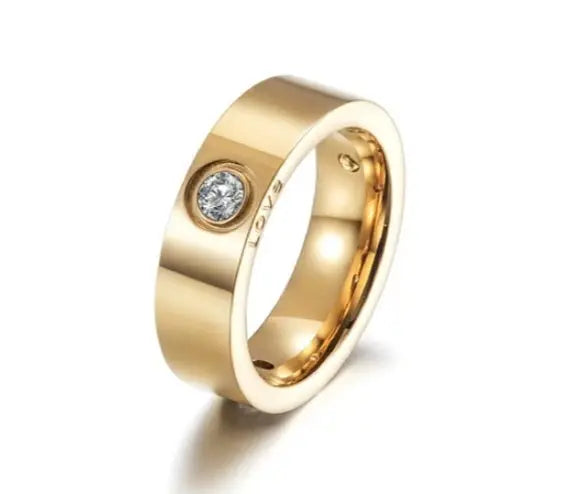 Gold Band Ring With Crystal - PRINZZESA BOUTIQUE