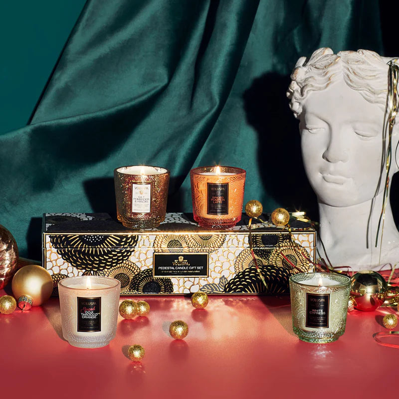 JAPONICA HOLIDAY 4 PEDESTAL CANDLE GIFT SET - PRINZZESA BOUTIQUE