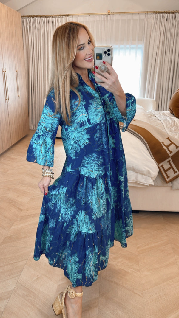 Puglia Blue Eyelet Maxi Dress