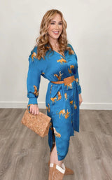 Fall Tiger Dress Teal - PRINZZESA BOUTIQUE