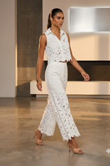 White Cut out Lace Pant Set