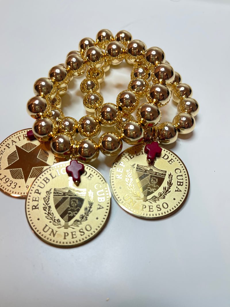 Cuban Coin with Red Cross Bracelet