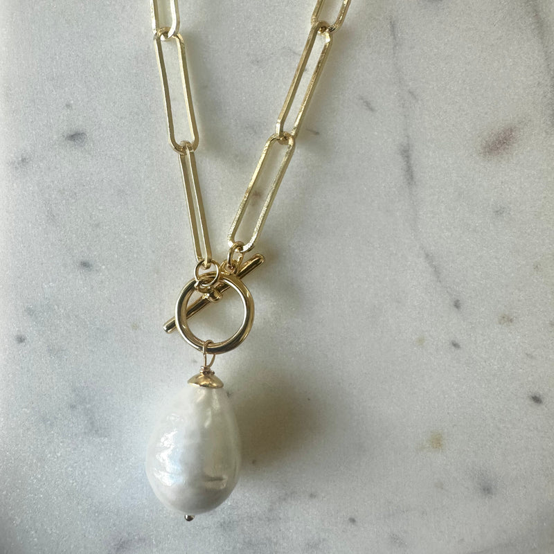 Pearl Tear Paperclip Necklace - PRINZZESA BOUTIQUE