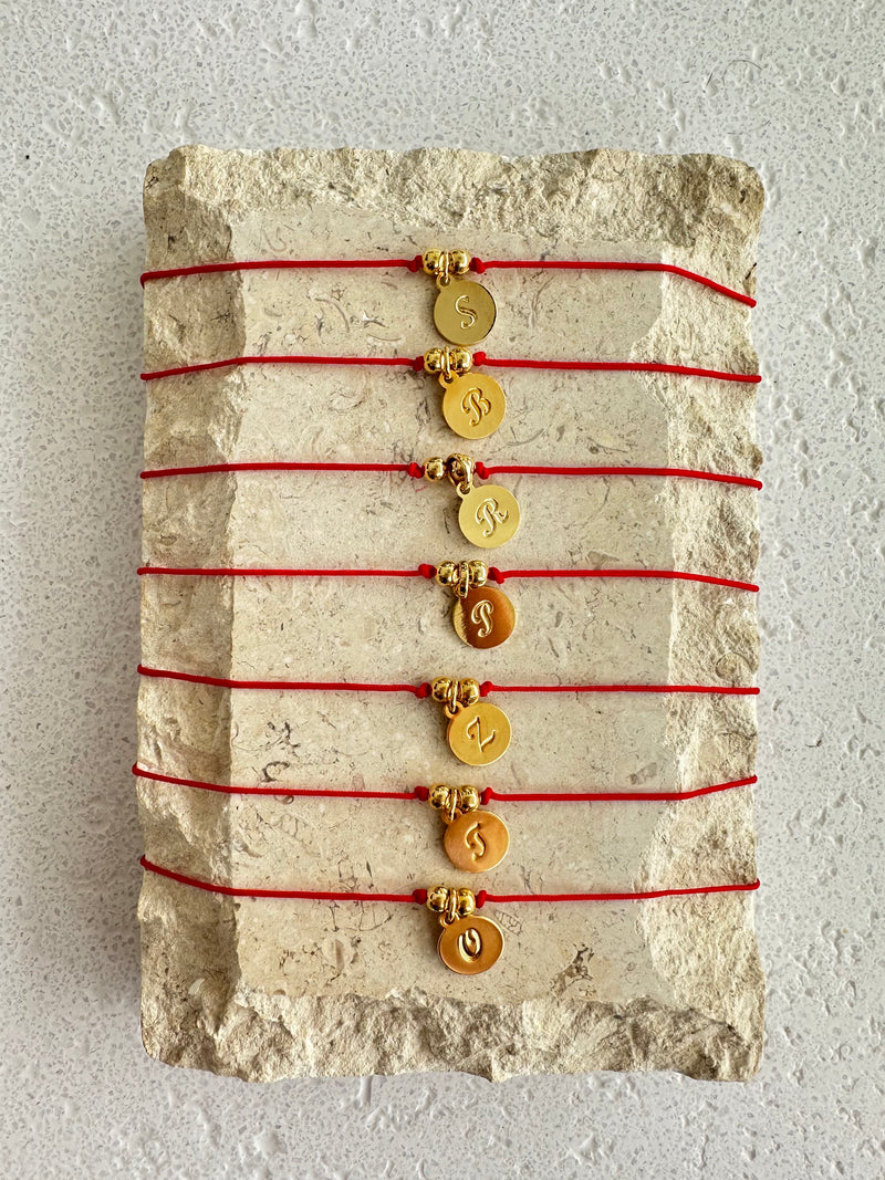 Gold Initial Red String Choker - PRINZZESA BOUTIQUE