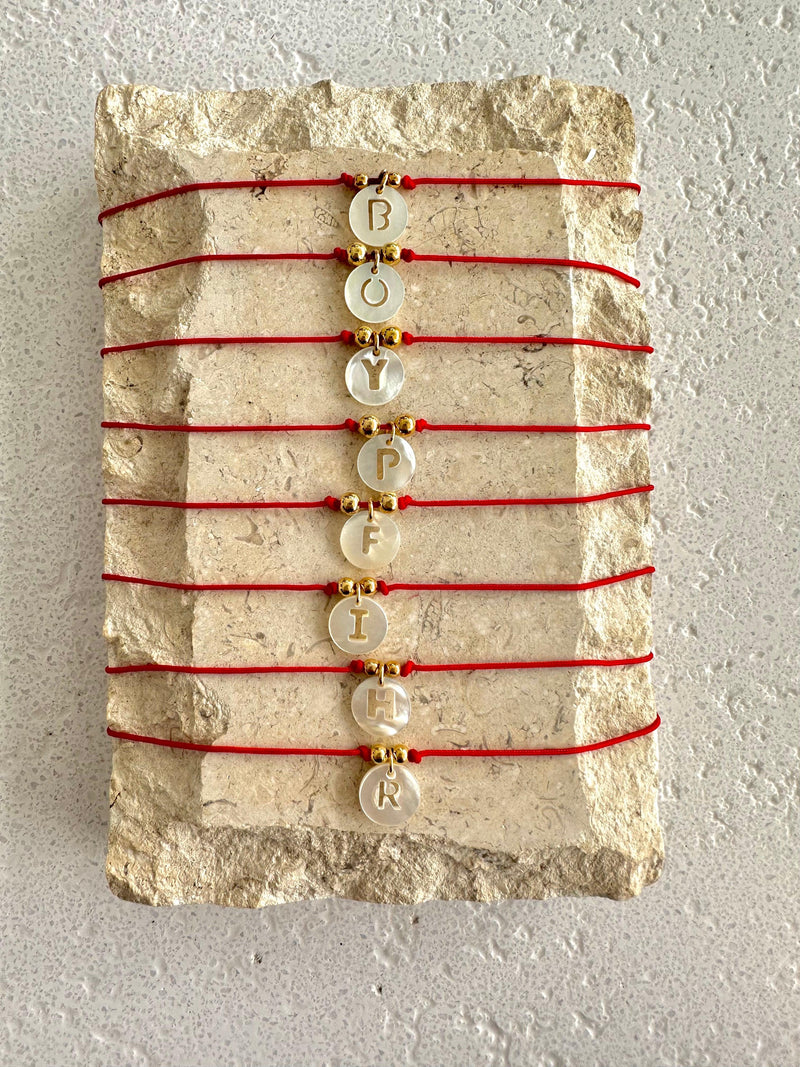 Pearl Initial Red String Choker