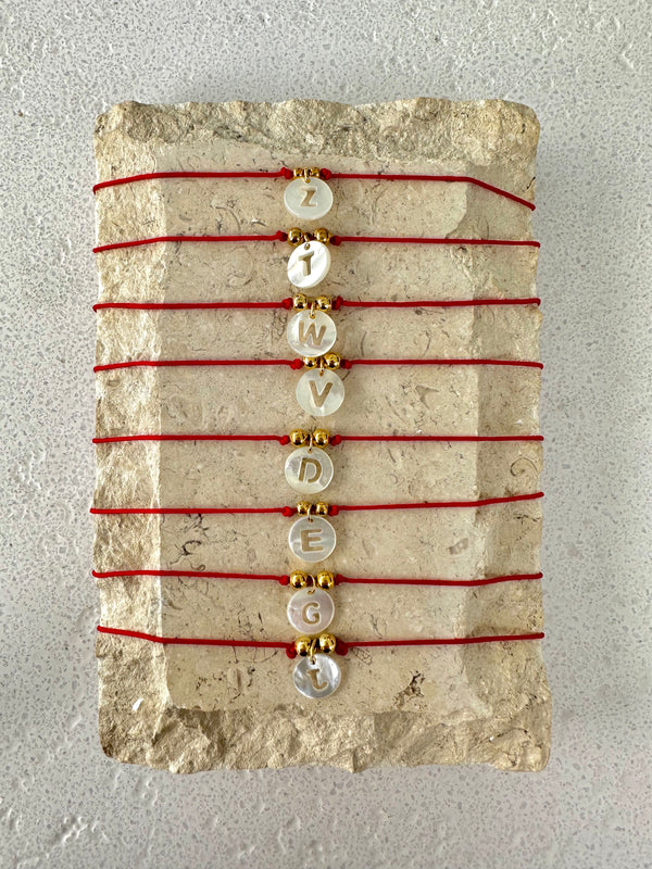 Pearl Initial Red String Choker