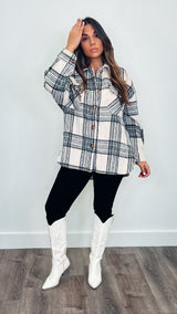 Oversize Plaid Flannel Shirt Shacket Taupe