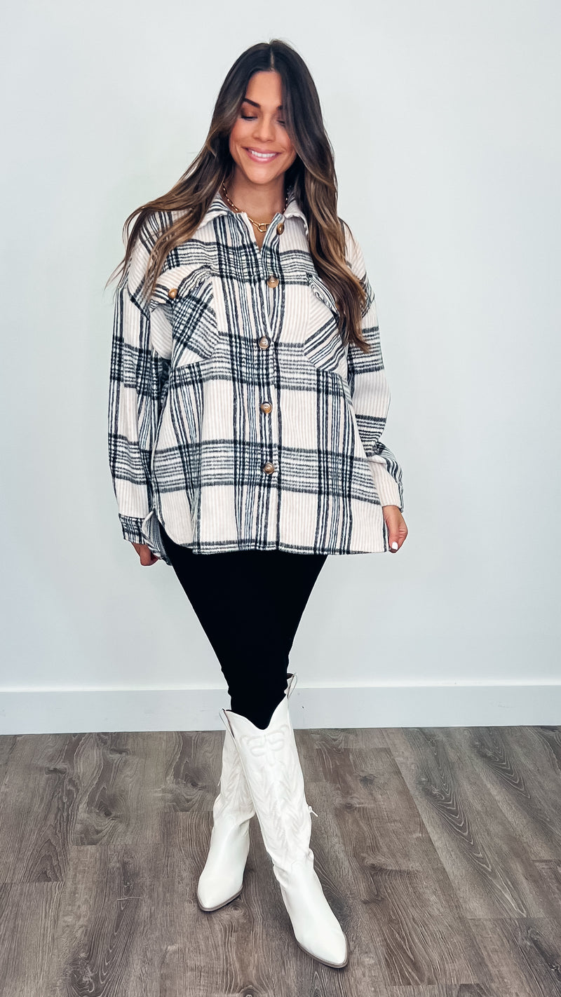 Oversize Plaid Flannel Shirt Shacket Taupe