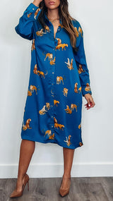 Fall Tiger Dress Teal - PRINZZESA BOUTIQUE