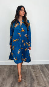 Fall Tiger Dress Teal - PRINZZESA BOUTIQUE
