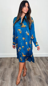 Fall Tiger Dress Teal - PRINZZESA BOUTIQUE