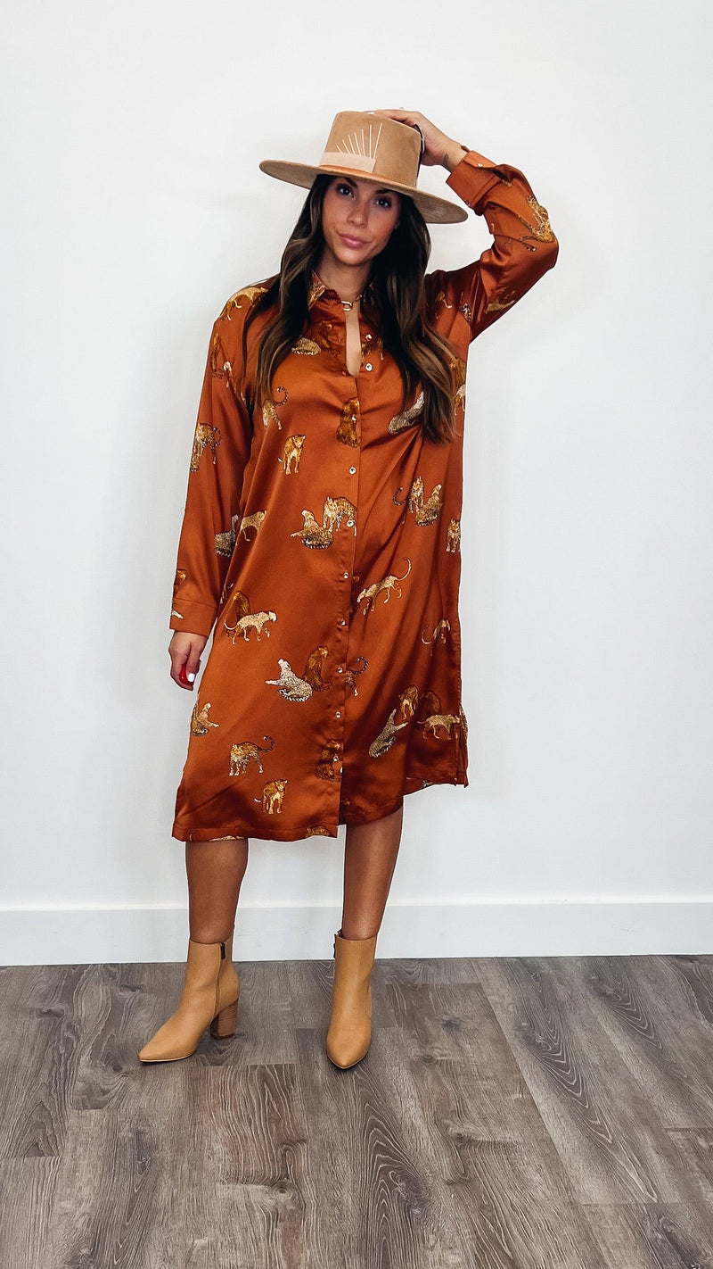 Fall Tiger Dress Brown - PRINZZESA BOUTIQUE
