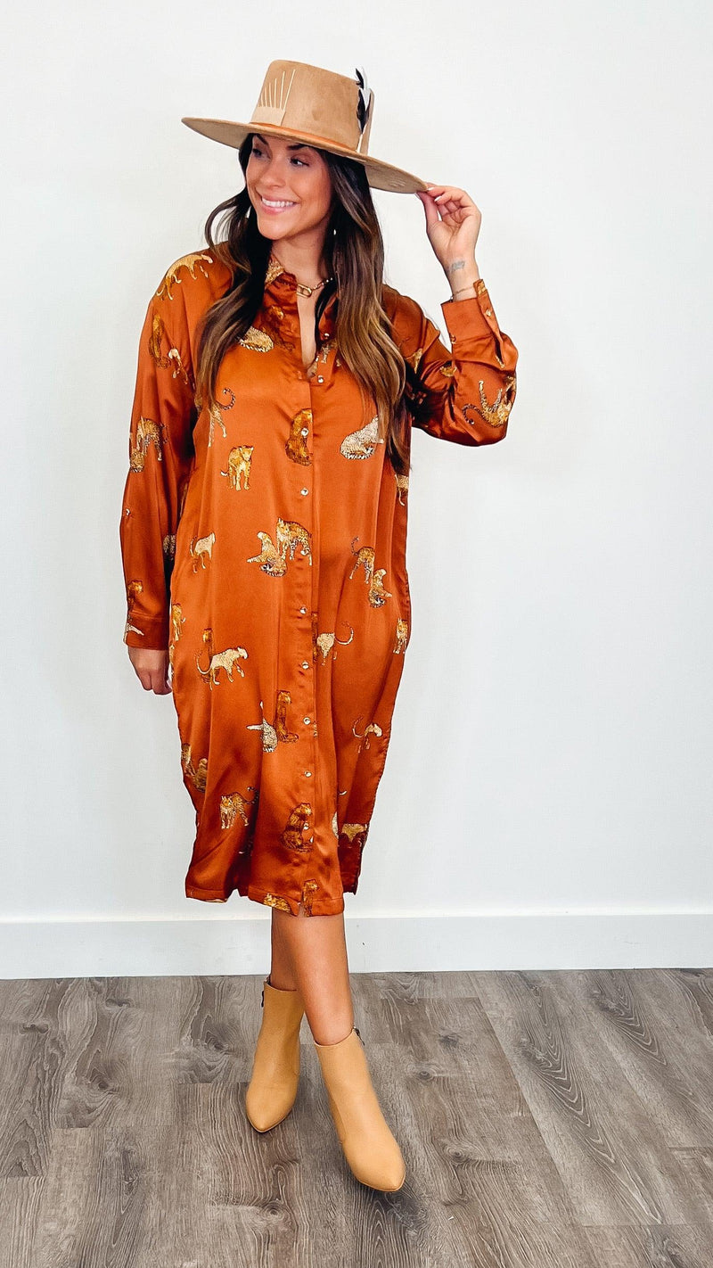 Fall Tiger Dress Brown - PRINZZESA BOUTIQUE