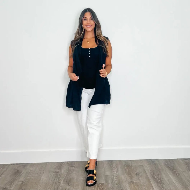 Jane Black Ribbed Tank - PRINZZESA BOUTIQUE