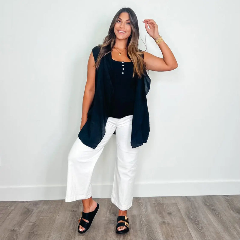 Jane Black Ribbed Tank - PRINZZESA BOUTIQUE
