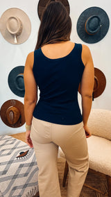 Jane Navy Ribbed Tank - PRINZZESA BOUTIQUE