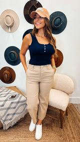Jane Navy Ribbed Tank - PRINZZESA BOUTIQUE