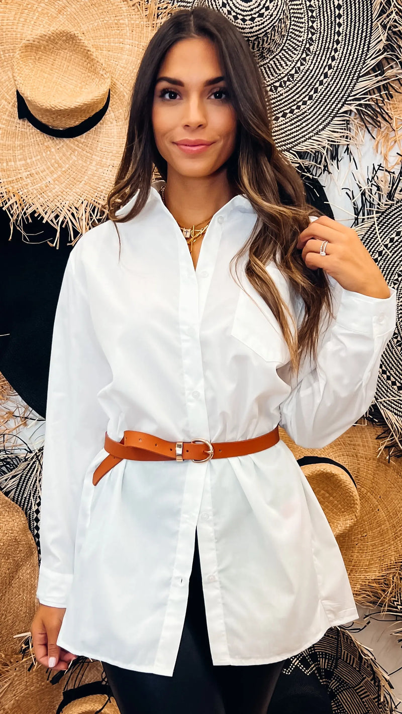 Keep Calm White Button Down - PRINZZESA BOUTIQUE