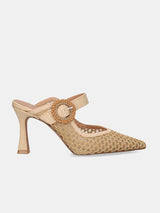 Nude Netted Mule Heels