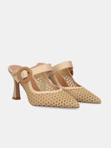 Nude Netted Mule Heels